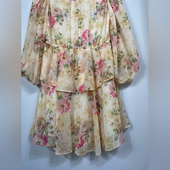 Ted Baker V-Neck GGT Printed Tie-front Mini Floral Chiffon Dress Yellow Accents - Picture 16 of 16